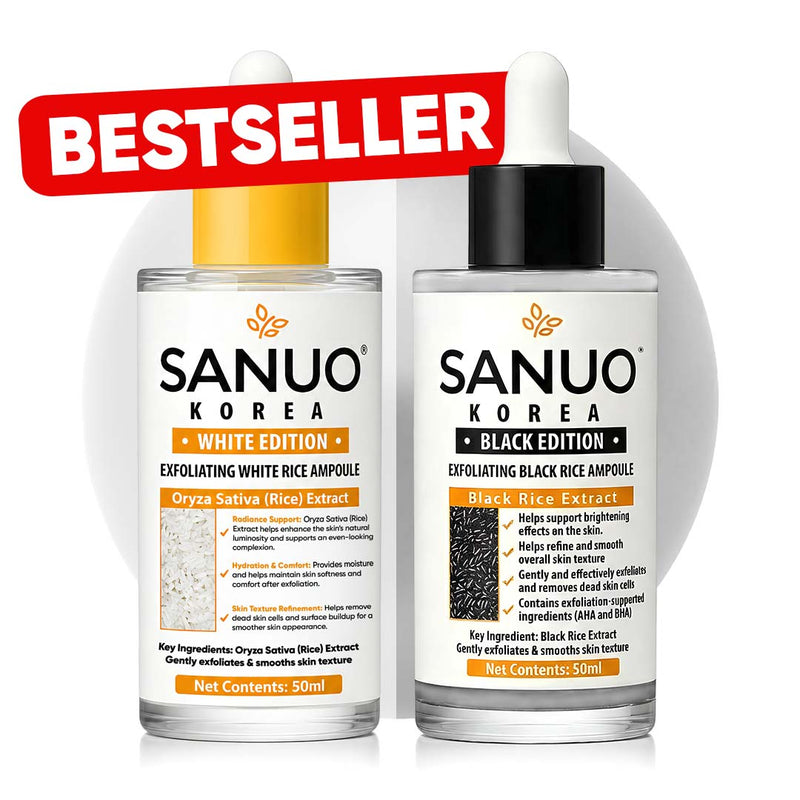 SANUO Black & White Rice Ampoule Duo | Korean Exfoliating Set
